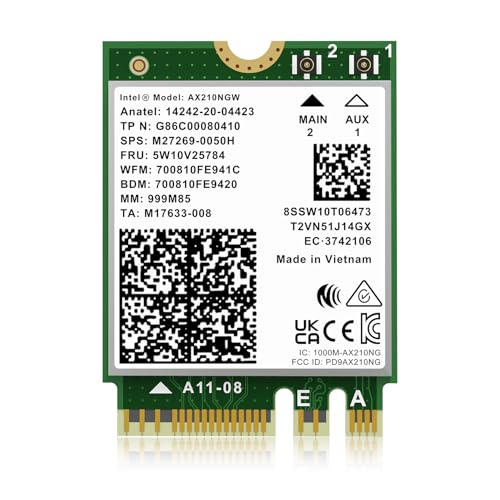 WiFi 6E Wireless Karte Intel AX210NGW, Bluetooth 5.3 Tri-Band 5400 Mbit/s M.2/NGFF Netzwerk für PC-Laptop AX210 Netzwerkkarte, unterstützt Windows 10/11 (64 Bit) von GigaPlus