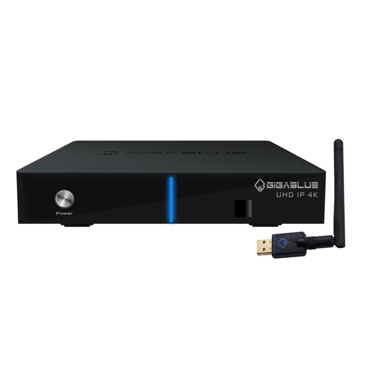 GigaBlue UHD IP 4K USB HDMI SD Karte Multiroom IP Box Receiver Schwarz mit 600Mbit Dual Wlan Stick von Gigablue