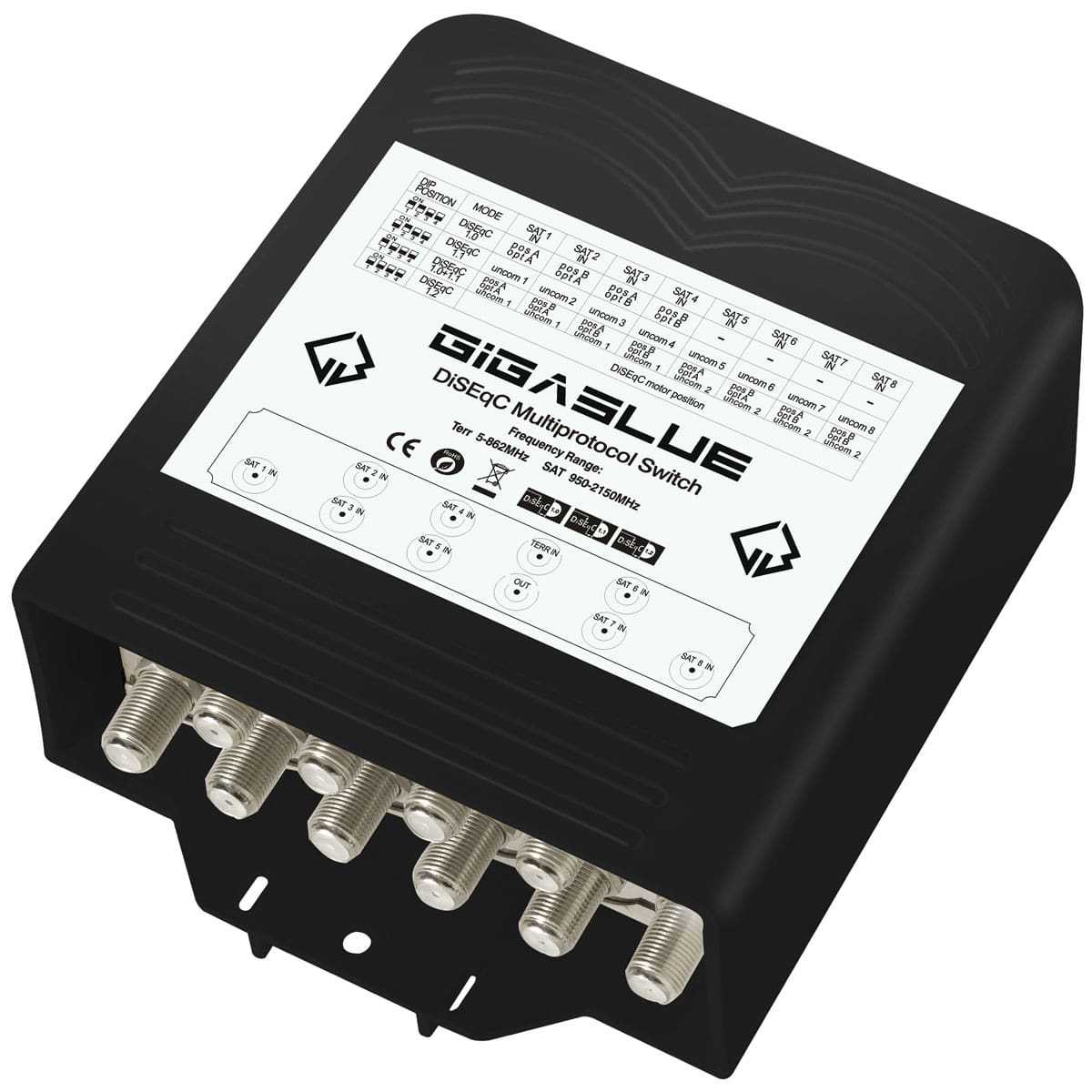 GigaBlue Ultra 8/1 DiSEqC Schalter für 8 Satelliten / 1 Teilnehmer (mit Wetterschutzgehäuse UHD 4K) von Gigablue
