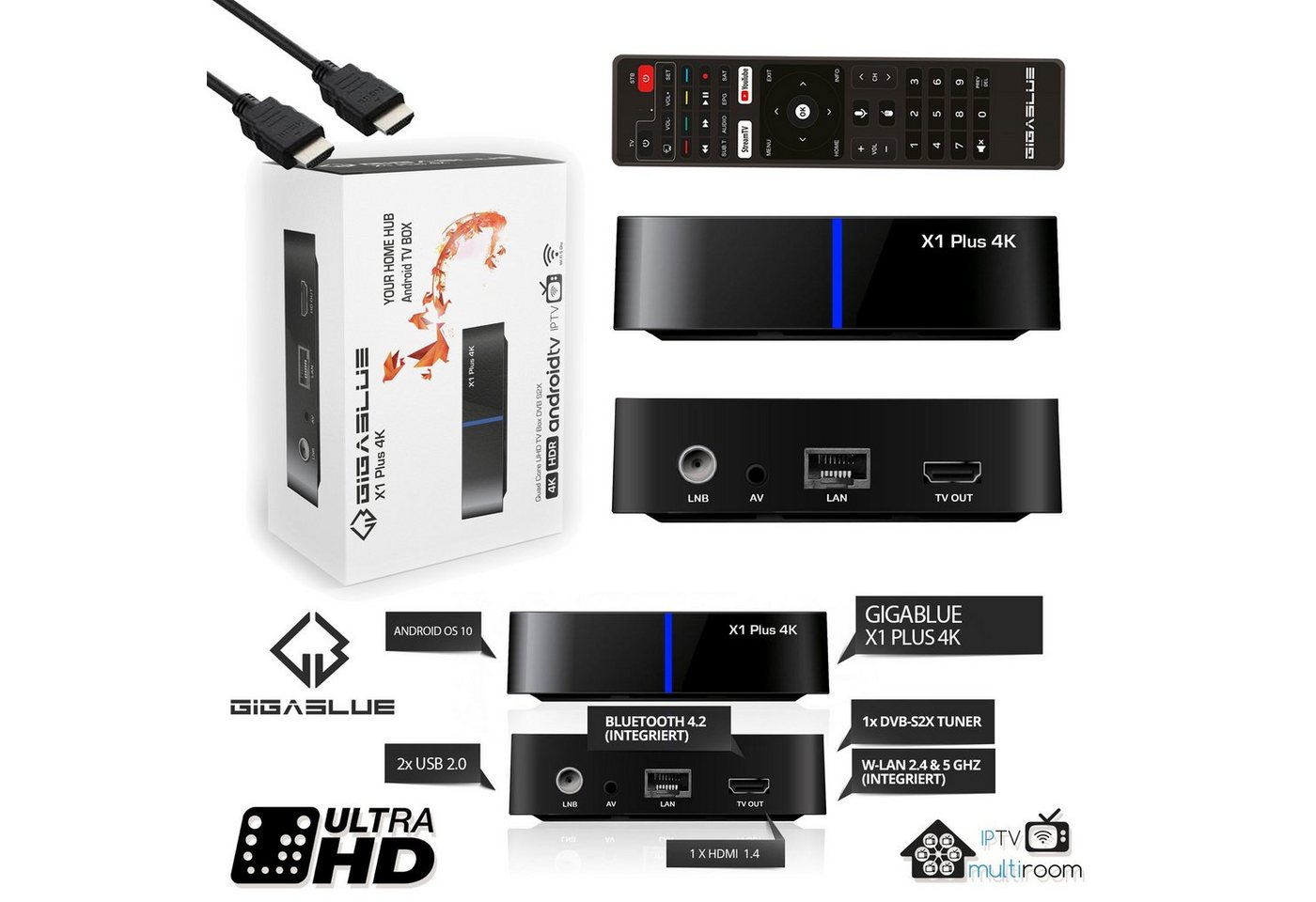 Gigablue UHD X1 Plus 4K Android IPTV/OTT 1x DVB-S2x Tuner SAT-Receiver von Gigablue