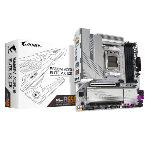 GIGABYTE B650M AORUS ELITE AX ICE Mainboard - AMD Ryzen 9000er-Serie, 12+2+2 Phasen VRM, bis zu 8000 MHz DDR5 (OC), 1xPCIe 5.0 + 1xPCIe 4.0 M.2, 2,5 GbE LAN, WIFI 6E, USB 3.2 Gen 2x2 von Gigabyte