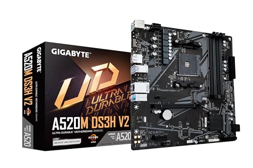 GIGABYTE A520M DS3H V2 Mainboard - Unterstützt AMD Ryzen 5000 Serie AM4 CPUs, bis zu 4733 MHz DDR4 (OC), PCIe 3.0 x16, GbE LAN, USB 3.2 Gen 1 von Gigabyte