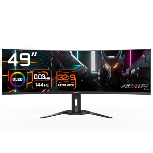 GIGABYTE AORUS Gebogener Gaming-Monitor CO49DQ OLED - 5120x1440 (DQHD), 1800R, 144Hz, 0,03ms, KVM, FreeSync Premium Pro, HDMI 2.1 von Gigabyte