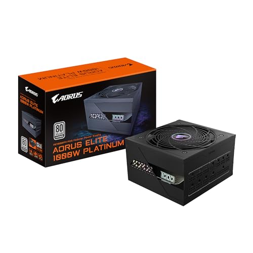 GIGABYTE AORUS Elite P1000W Ice Netzteil – PCIe 5.0, 80 Plus Platinum, voll modulares Design, 120 mm Lüfter, ATX 3.0 kompatibel, UK-Stecker von Gigabyte