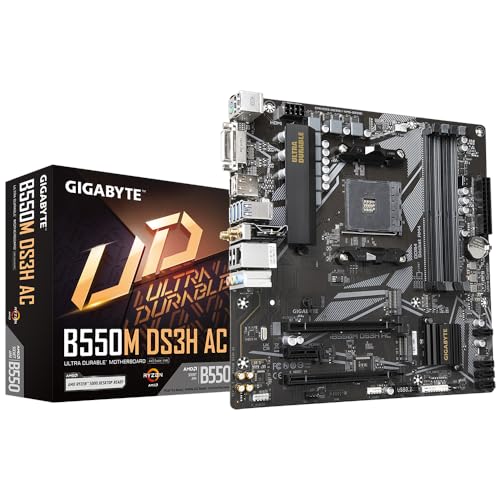 GIGABYTE B550M DS3H AC Mainboard – AMD Ryzen 5000 CPUs, 5+3 Phasen VRM, bis zu 4733 MHz DDR4, 1xPCIe 4.0 + 1xPCIe 3.0 M.2, Wi-Fi 5, 1GbE LAN, USB 3.2 Gen 1 GIGABYTE B550M DS3H AC Mainboard – AMD Ryzen 5000 CPUs, 5+3 Phasen VRM, bis zu 4733 MHz DDR4, 1xPCIe 4.0 + 1xPCIe 3.0 M.2, Wi-Fi 5, 1GbE LAN, USB 3.2 Gen 1 von Gigabyte