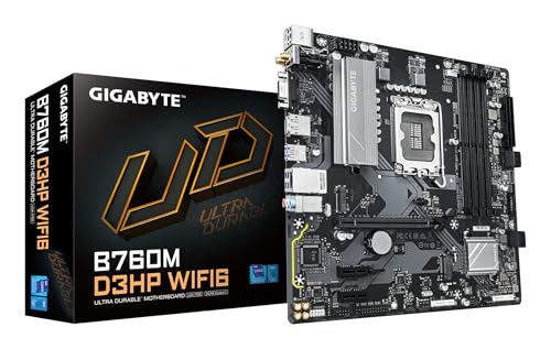 GIGABYTE B760M D3HP WIFI6 Mainboard – Unterstützt Intel Core Prozessoren der 14. Generation, digitales 4+1+1 Phasen VRM, bis zu 5600 MHz DDR5, 2X PCIe 4.0 M.2, Wi-Fi 6, GbE LAN, USB 3.2 Gen 1 GIGABYTE B760M D3HP WIFI6 Mainboard – Unterstützt Intel Core Prozessoren der 14. Generation, digitales 4+1+1 Phasen VRM, bis zu 5600 MHz DDR5, 2X PCIe 4.0 M.2, Wi-Fi 6, GbE LAN, USB 3.2 Gen 1 von Gigabyte