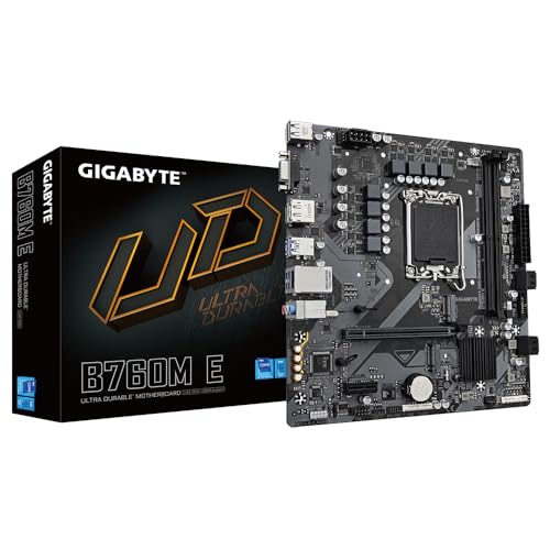 GIGABYTE B760M E Mainboard – Unterstützt Intel Core Prozessoren der 14. Generation, 6+1+1 Phasen VRM, bis zu 7200 MHz DDR5 (OC), 2xPCIe 4.0 M.2, 1 GbE LAN, USB 3.2 Gen 1 von Gigabyte
