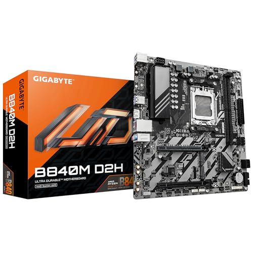 GIGABYTE B840M D2H Mainboard – AMD Ryzen 9000 CPUs, 5+2+2 Phasen VRM, bis zu 7600 MHz DDR5, 1xPCIe 4.0 + 1xPCIe 3.0 M.2, 2.5GbE LAN, USB 3.2 Gen 1 GIGABYTE B840M D2H Mainboard – AMD Ryzen 9000 CPUs, 5+2+2 Phasen VRM, bis zu 7600 MHz DDR5, 1xPCIe 4.0 + 1xPCIe 3.0 M.2, 2.5GbE LAN, USB 3.2 Gen 1 von Gigabyte
