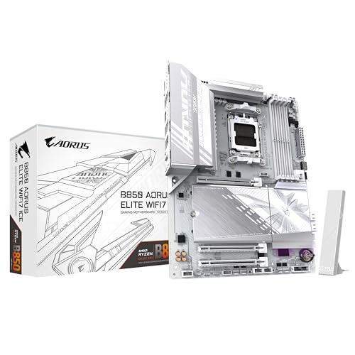 GIGABYTE B850 AORUS Elite WIFI7 Ice Motherboard - AMD Ryzen 9000 Serie CPUs, 14+2+1 Phasen digitales VRM, bis zu 8200MHz DDR5 (OC), 1xPCIe 5.0 + 2xPCIe 4.0 M.2, 2,5 LAN, WiFi 7, USB 3.2 Gen 2x2 von Gigabyte