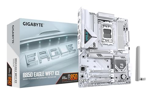 GIGABYTE B850 Eagle WIFI7 Ice Mainboard – AMD Ryzen 9000 Serie Prozessoren, digitales 8+2+2 Phasen VRM, bis zu 8200 MHz DDR5 (O.C.), 1x PCIe 5.0 + 2X PCIe 4.0 M.2, Wi-Fi 7, 2.5 GbE LAN, USB 3.2 Gen 2 von Gigabyte