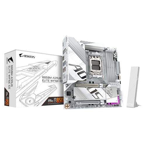 GIGABYTE B850M AORUS Elite WIFI6E Ice Motherboard - AMD Ryzen 9000 Series CPUs, 12+2+1 Phasen Digital VRM, bis zu 8200MHz DDR5 (OC), 1xPCIe 5.0 + 1xPCIe 4.0 M.2, 2.5 LAN, WiFi 7, USB 3.2 Gen 2 von Gigabyte