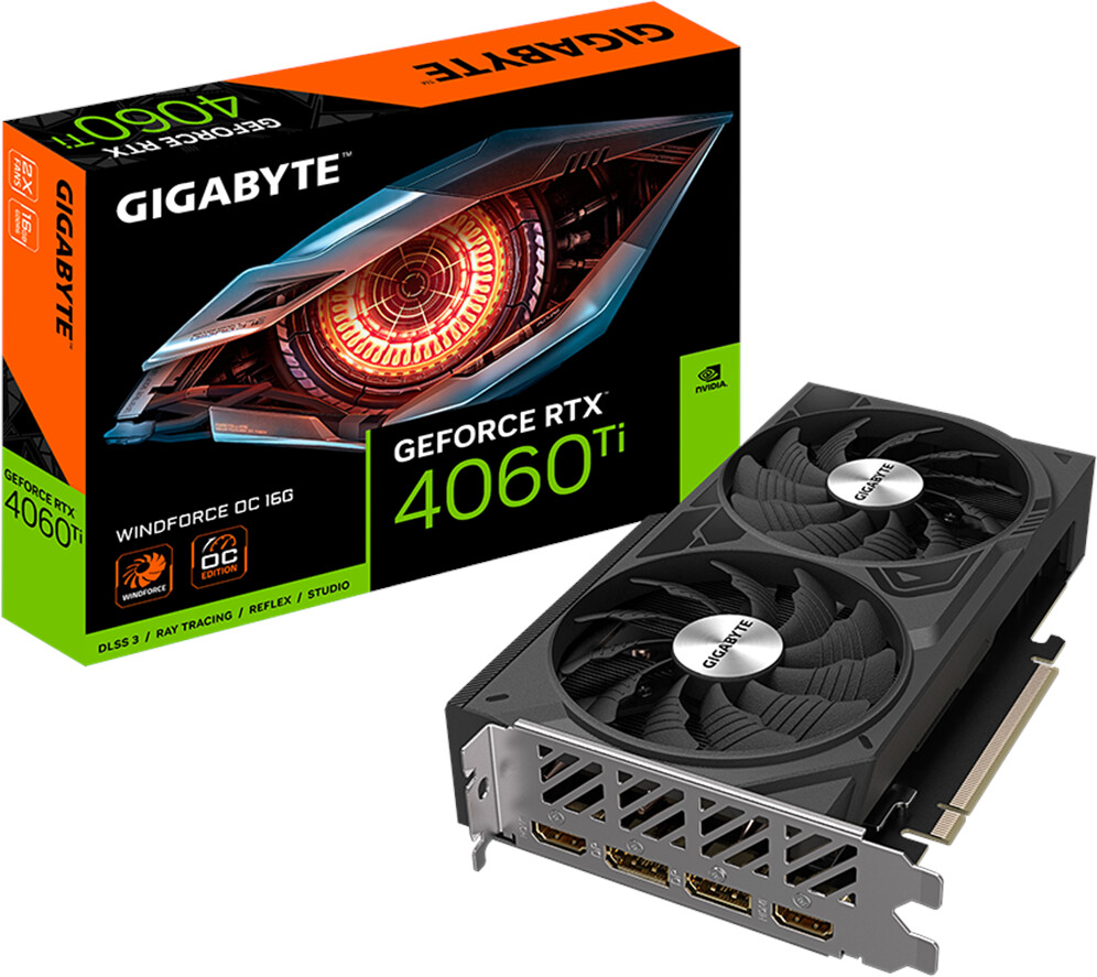 GIGABYTE GeForce RTX 4060 Ti Windforce OC Grafikkarte - 16GB GDDR6, 2x HDMI, 2x DP von Gigabyte