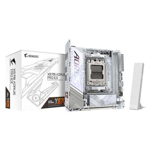 GIGABYTE X870I AORUS PRO Ice Mainboard - Unterstützt AMD Ryzen 9000er-Serie CPUs, 8+2+1 Phasen VRM, bis zu 8400 MHz DDR5 (OC), 1xPCIe 5.0 M.2 + 1xPCIe 4.0 M.2, WI-FI 7, 2,5 GbE LAN, USB 4 von Gigabyte