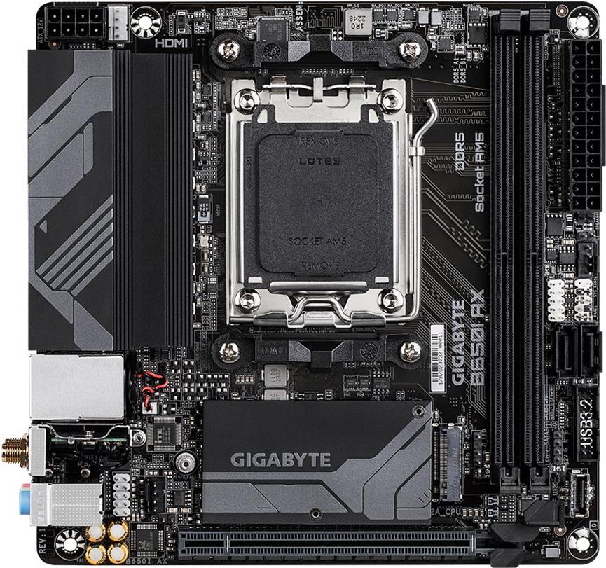 Gigabyte B650I AX - 1.0 - Motherboard - Mini-ITX - Socket AM5 - AMD B650 Chipsatz - USB 3.2 Gen 1, USB 3.2 Gen 2, USB-C 3.2 Gen 1 - 2.5 Gigabit LAN, Bluetooth, Wi-Fi - Onboard-Grafik (CPU erforderlich) - HD Audio (8-Kanal) (B650I AX) von Gigabyte