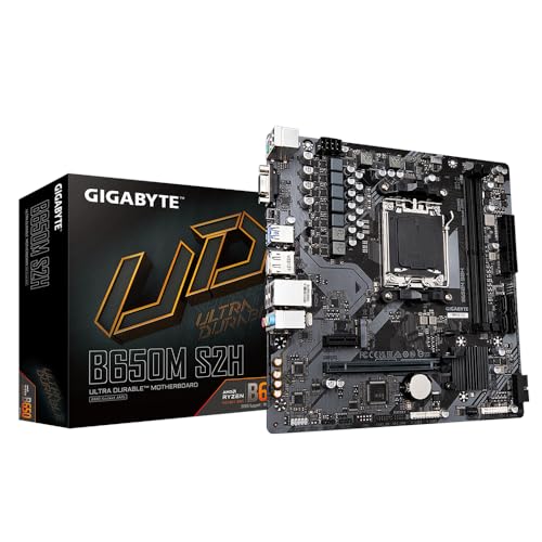 Gigabyte B650M S2H Motherboard - Unterstützt AMD Ryzen 8000 CPUs, 5+2+2 Phasen Digital VRM, bis zu 6400MHz DDR5, 1xPCIe 4.0 M.2, GbE LAN, USB 3.2 Gen 1 von Gigabyte