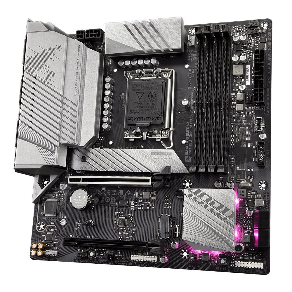 GIGABYTE AORUS B760M ELITE AX - Motherboard - micro ATX - LGA1700-Sockel - B760 Chipsatz - USB-C Gen 2x2, USB 3,2 Gen 2, USB 3,2 Gen 1, USB-C 3,2 Gen2 - 2,5 Gigabit LAN, Wi-Fi 6E, Bluetooth - Onboard-Grafik (CPU erforderlich) - HD Audio (8-Kanal) (B760M AORUS ELITE AX) von Gigabyte