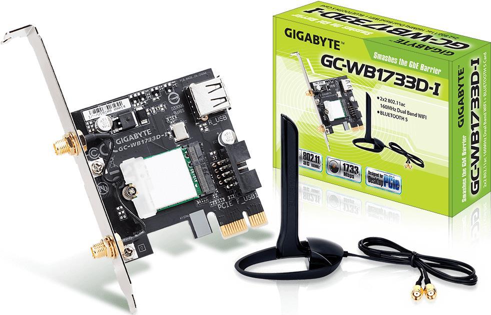 Gigabyte GC-WB1733D-I (rev. 1.0) - Netzwerkadapter - PCIe - 802,11b, 802,11a, 802,11g, 802,11n, 802,11ac Wave 2, Bluetooth 5,0 (GC-WB1733D-I) von Gigabyte