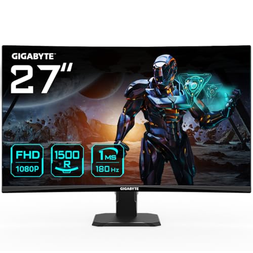 Gigabyte GS27FC 27" FHD Curved Gaming Monitor - 1920 x 1080, 1500R, 180Hz, 1ms, 250 cd/m², FreeSync Premium, HDR Ready, HDMI 2.0, DisplayPort 1.4 von Gigabyte