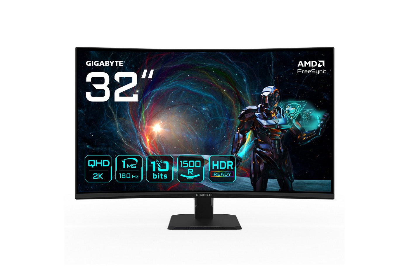 Gigabyte GS32QCA Curved-LED-Monitor (80 cm/32 ", 2560 x 1440 px, QHD, 1 ms Reaktionszeit, 180 Hz, VA LED, neigbar, Eyesafe 2.0, HDR-Ready-, AMD FreeSync) von Gigabyte