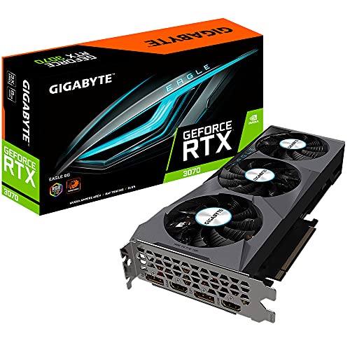 Gigabyte GV-N3070EAGLE-8GD 2.0 LHR Version NVIDIA. 8 GB. GeForce RTX 3070. GDDR6. PCI-E 4.0 x 16. Processor Frequency 1725 MHz. HDMI Ports Quantity 2. Memory Clock Speed 14000 MHz von Gigabyte