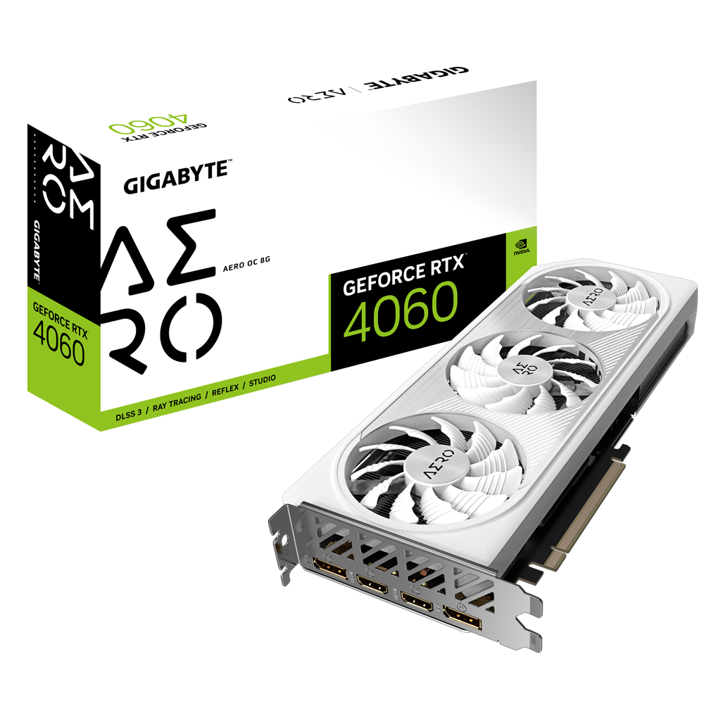Gigabyte GeForce RTX 4060 AERO OC 8G Grafikkarte - 8GB GDDR6, 2x HDMI, 2x DP von Gigabyte