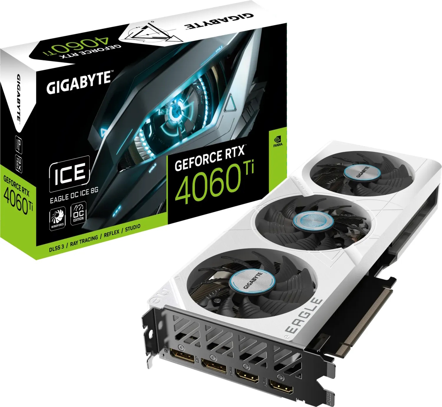 Gigabyte GeForce RTX 4060 Ti EAGLE OC ICE 8G Grafikkarte - 8GB GDDR6, 2x HDMI, 2x DP von Gigabyte