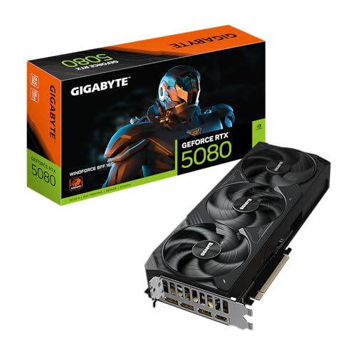 Gigabyte GeForce RTX 5080 WINDFORCE OC SFF 16G Grafikkarte - 16 GB GDDR7, 256 Bit, PCI-E 5.0, 2670MHz Kernfrequenz, 3 x DP 2.1a, 1 x HDMI 2.1b, GV-N5080WF3OC-16GD von Gigabyte