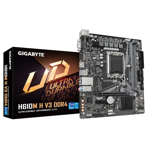 Gigabyte H610M H V3 DDR4 Motherboard - Unterstützt Intel Core 14th CPUs, 4+1+1 Hybrid Phasen Digital VRM, bis zu 3200MHz DDR4, 1xPCIe 3.0 M.2, GbE LAN, USB 3.2 Gen 1 Gigabyte H610M H V3 DDR4 Motherboard - Unterstützt Intel Core 14th CPUs, 4+1+1 Hybrid Phasen Digital VRM, bis zu 3200MHz DDR4, 1xPCIe 3.0 M.2, GbE LAN, USB 3.2 Gen 1 von Gigabyte
