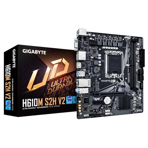 Gigabyte H610M S2H V2 Motherboard - Unterstützt Intel Core 14th CPUs, 4+1+1 Hybrid Phasen Digital VRM, bis zu 5600MHz DDR5, 1xPCIe 3.0 M.2, GbE LAN, USB 3.2 Gen 1 Gigabyte H610M S2H V2 Motherboard - Unterstützt Intel Core 14th CPUs, 4+1+1 Hybrid Phasen Digital VRM, bis zu 5600MHz DDR5, 1xPCIe 3.0 M.2, GbE LAN, USB 3.2 Gen 1 von Gigabyte