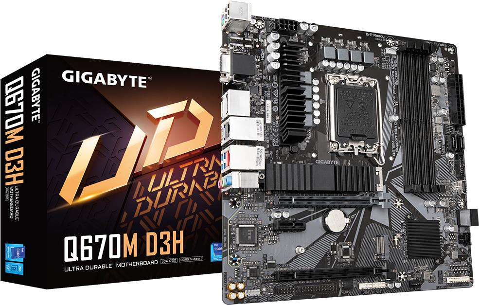 Gigabyte Q670M D3H (rev. 1.0) - Intel - LGA 1700 - Intel® Celeron® - Intel® Core i3 - Intel® Core i5 - Intel® Core i7 - Intel® Core i9,... - LGA 1700 - 128 GB - DDR4-SDRAM (Q670M D3H) von Gigabyte