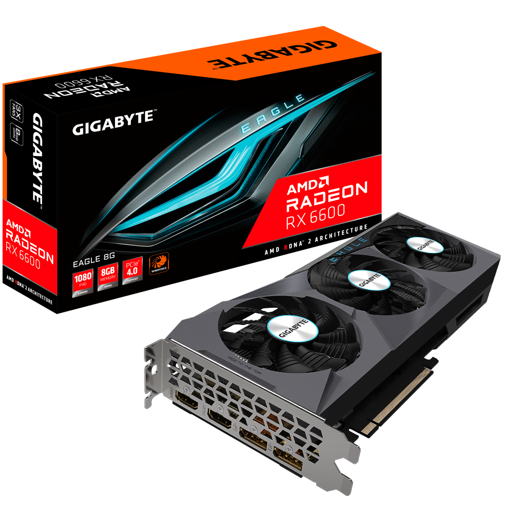 Gigabyte RX 6600 Eagle 8GB Grafikkarte - 8GB GDDR6, 2x HDMI, 2x DP von Gigabyte