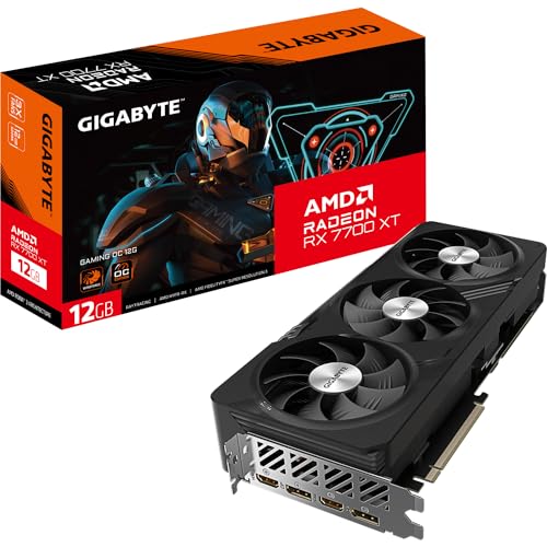 Gigabyte Radeon RX 7700 XT Gaming OC 12GB Grafikkarte - 12GB GDDR6 192-Bit, Windforce Kühlsystem, Metallrückplatte, DP 2.1, HDMI 2.1, AMD RDNA 3 Architektur, GV-R77XTGAMING OC-12GD von Gigabyte