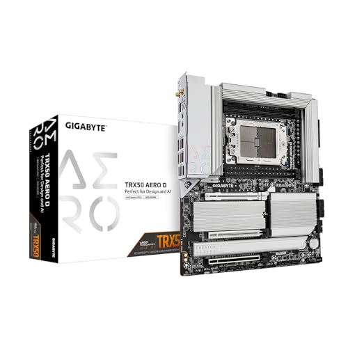 Gigabyte TRX50 AERO D Motherboard - Unterstützt AMD Ryzen PRO 7000 CPUs, 16+8+4 Phasen Digital VRM, bis zu 7800MHz DDR5 (OC), 4xPCIe 4.0 M.2, Wi-Fi 7, 2.5GbE LAN, USB 3.2 Gen 2 von Gigabyte
