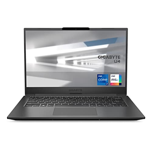 Gigabyte U4 Ultrabook Laptop, Intel Core i7 1195G7, Intel Iris Xe Grafik, 14“ FHD IPS Display, ohne Betriebssystem (Gigabyte U4 UD-70DE823SD), Grau von Gigabyte