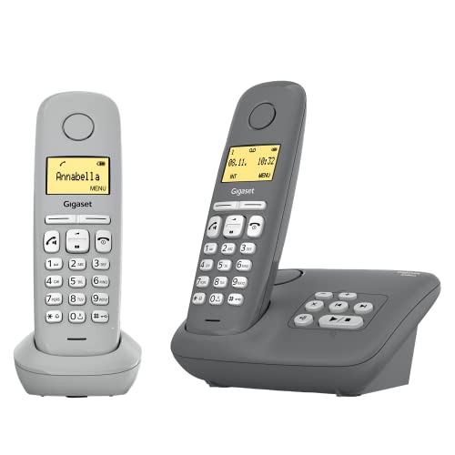 Gigaset A280A Duo - 2 DECT-Schnurlostelefone mit Anrufbeantworter für beste Kommunikation mit großem Grafik-Display, perfekter Audioqualität und Freisprechfunktion, Grey + Grey Medio von Gigaset