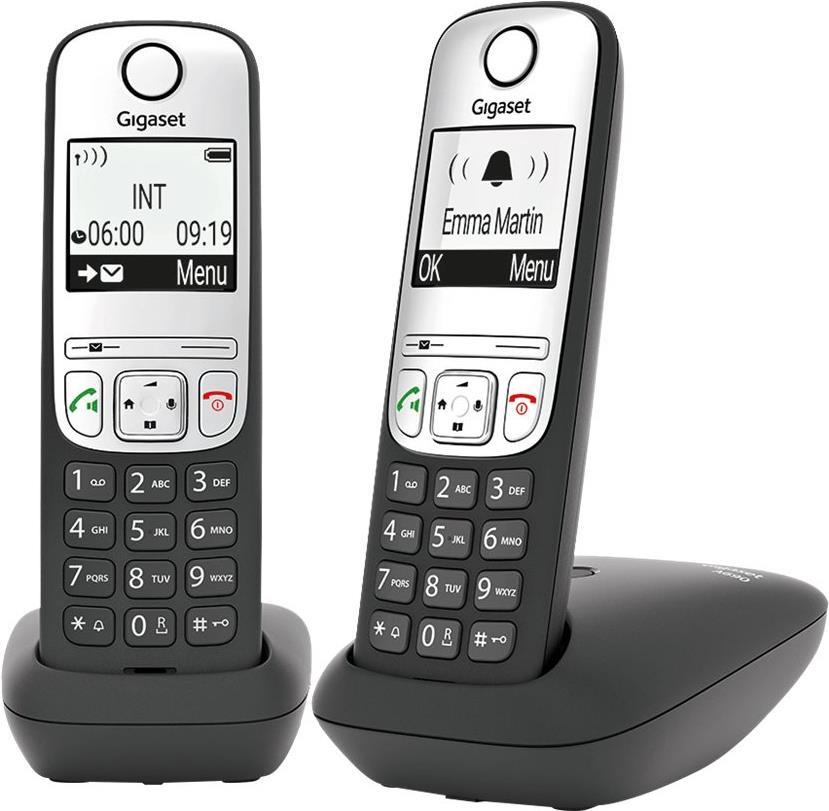 Gigaset A690 Duo Schnurloses Telefon analog Freisprechen, mit Basis, Wahlwiederholung Schwarz (L36852-H2810-B101) von Gigaset