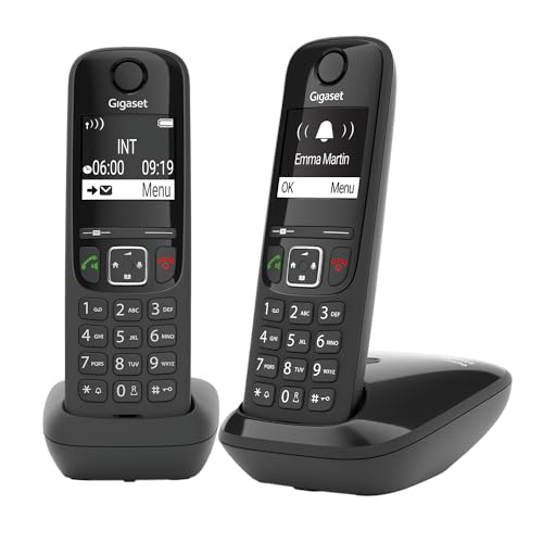 Gigaset AS690 Duo - 2 Schnurlose DECT-Telefone - kontrastreiches Display - brillante Audioqualität - einstellbare Klangprofile - Freisprechfunktion - Anrufschutz, schwarz von Gigaset