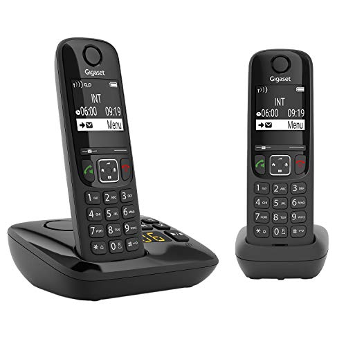 Gigaset AS690A Duo - 2 Schnurlose DECT-Telefone mit Anrufbeantworter - kontrastreiches Display - brillante Audioqualität - einstellbare Klangprofile - Freisprechfunktion - Anrufschutz, schwarz von Gigaset