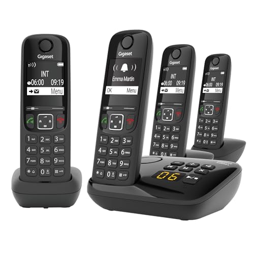 Gigaset AS690A Quattro - 4 Schnurlose DECT-Telefone mit Anrufbeantworter - gut lesbarem kontrast Display - brillianter Audio-Klang - einfache Bedienung - Anrufschutz, schwarz [Deutsche Version] von Gigaset