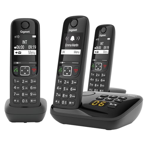 Gigaset AS690A Trio - 3 Schnurlose DECT-Telefone mit Anrufbeantworter - kontrastreiches Display - einstellbare Klangprofile - Freisprechfunktion - Anrufschutz, schwarz [Deutsche Version] von Gigaset