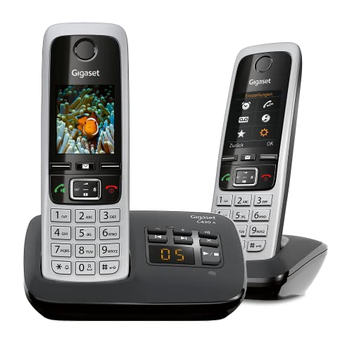 Gigaset C430A Duo 2 schnurlose Telefone mit Anrufbeantworter (DECT Telefon mit Freisprechfunktion, klassische Mobilteile mit TFT-Farbdisplay) schwarz-silber von Gigaset