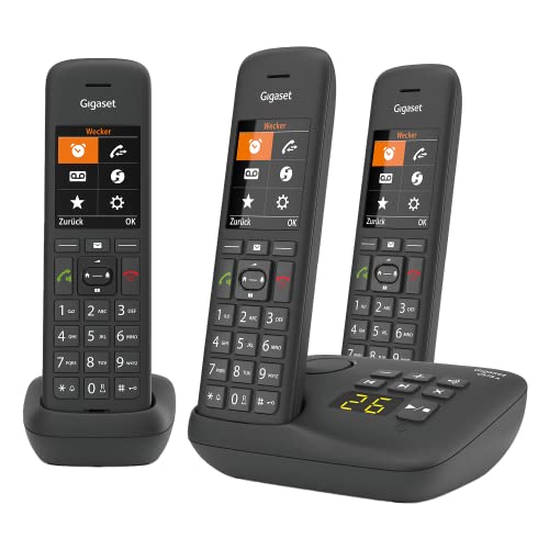 Gigaset C575A Trio - 3 Schnurlose DECT-Telefone mit Anrufbeantworter - großes Farbdisplay mit aktueller Benutzeroberfläche - Adressbuch für 200 Kontakte - Jumbo-Modus - Anrufschutz, schwarz von Gigaset