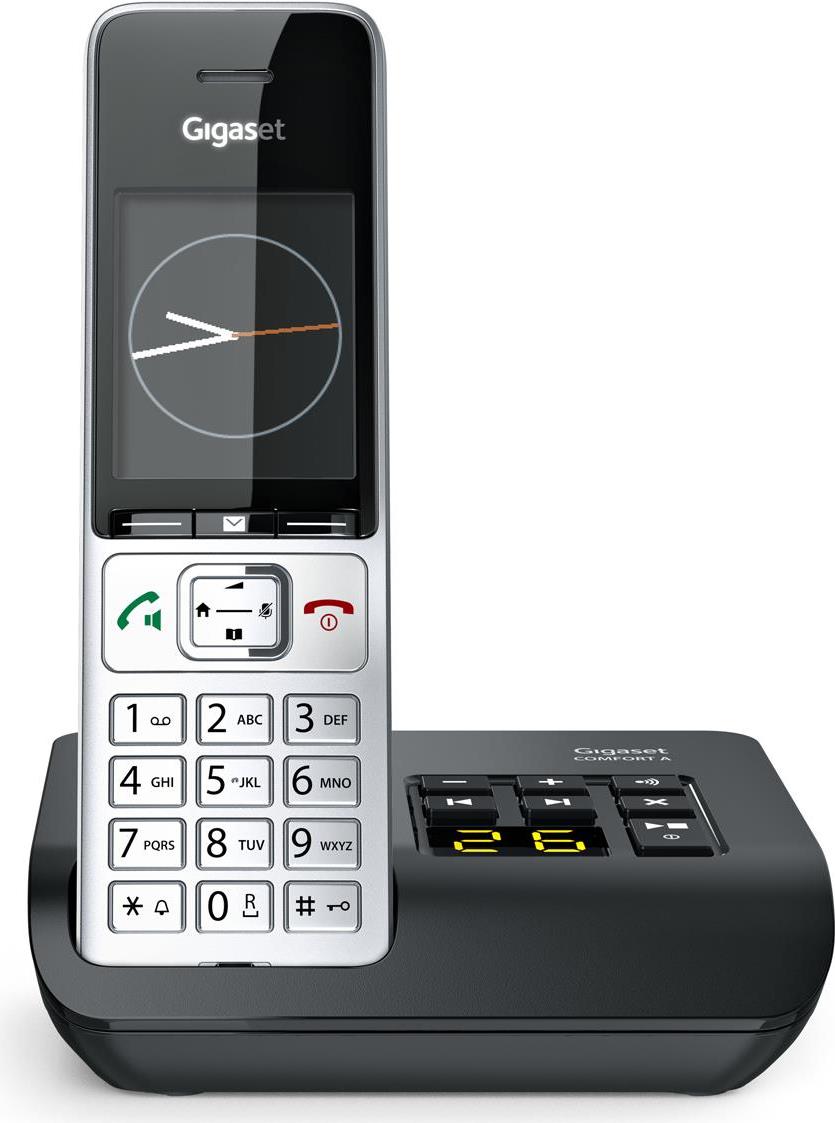 Gigaset COMFORT 500A silber schwarz - 2.2 TFT-Farbdisplay für optimaleLesbarkeit - Freisprechfunktion & Headset-Anschluss - Anrufbeantworter mit einer Aufzeichnungsdauer von bis zu 30 Minuten - Hörgerätekompatibel (S30852-H3023-B101) von Gigaset