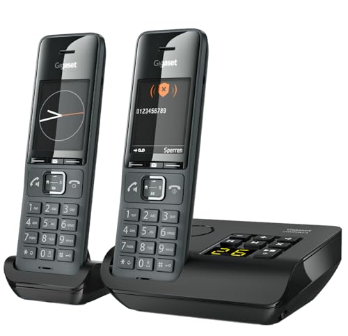 Gigaset COMFORT 520A Duo - 2 Schnurlose DECT-Telefone mit Anrufbeantworter - Elegantes Design - beste Audioqualität mit Freisprechfunktion - Anrufschutz - Adressbuch 200 Kontakten, titan-schwarz von Gigaset