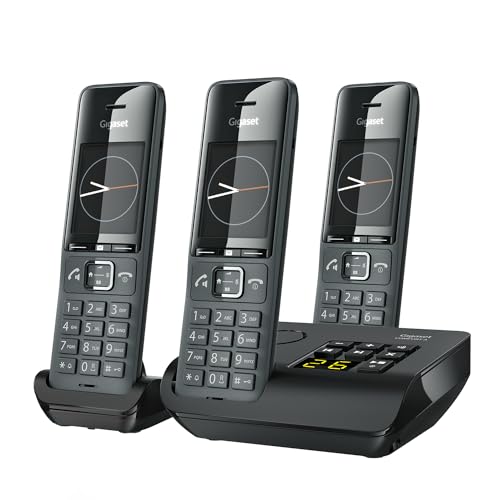 Gigaset COMFORT 520A Trio - 3 Schnurlose DECT-Telefone mit Anrufbeantworter- Elegantes Design - beste Audioqualität mit Freisprechfunktion - Anrufschutz - Adressbuch mit 200 Kontakten, titan-schwarz von Gigaset