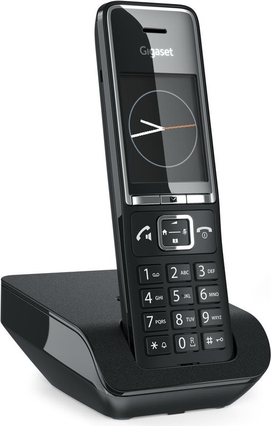 Gigaset COMFORT 550. Typ: Analoges Telefon, Hörertyp: Kabelloses Mobilteil. Freisprecheinrichtung, Telefonbuch Kapazität: 200 Eintragungen. Anrufer-Identifikation. Bildschirmdiagonale: 5,59 cm (2.2 Zoll). SMS (Kurznachrichtendienst). Produktfarbe: Schwarz. Anzahl enthaltener Handsets: 1 (S30852-H3001-B104) von Gigaset