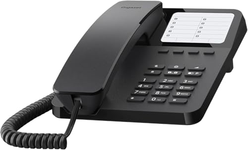 Gigaset DESK 400 - Schnurgebundenes Telefon mit elastischem Kabel - Platz für 10 Kurzwahleinträge - Wahlwiederholung - MFV- oder Impulswahl einstellbar, schwarz [Deutsche Version] von Gigaset