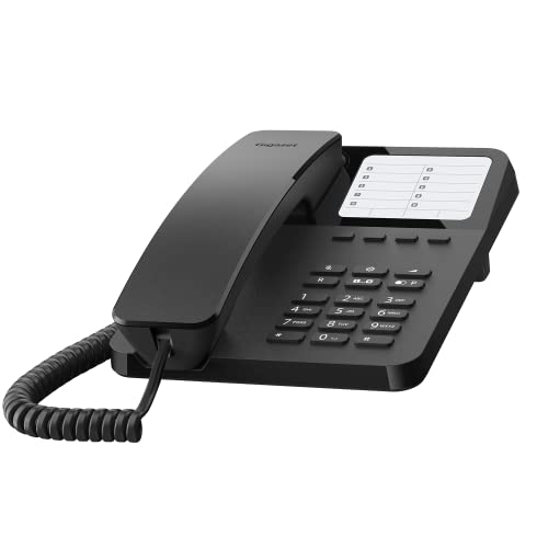 Gigaset Desk 400 Telefon mit elastischem Kabel, platzsparend, 10 Kurze Wähleingänge, Anruf, kompatibel mit Hörgeräten, MFV oder einstellbare Pulsauswahl, Schwarz von Gigaset