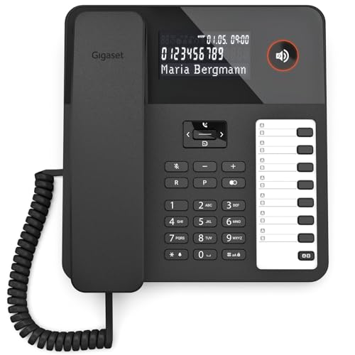 Gigaset Desk 600 - Schnurgebundenes Telefon mit elastischem Kabel - Hörgerätekompatibel - DTMF oder Impulswahl einstellbar, Schwarz [Deutsche Version] von Gigaset