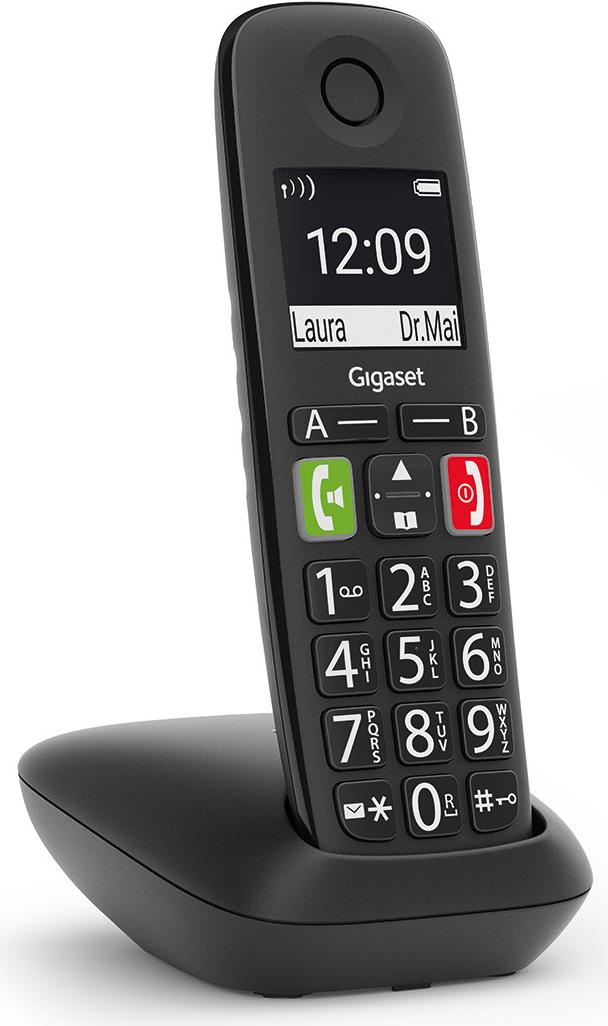 Gigaset E290 - Schnurlostelefon mit Rufnummernanzeige - ECO DECTGAP - Schwarz (S30852-H2901-C101) von Gigaset